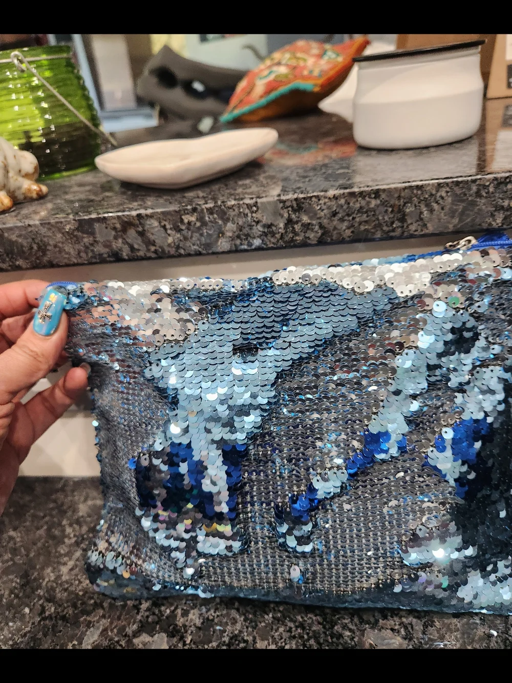 Disney Frozen ll Rever Sequin Cosmetic Pouch in Light and Dark Blue with Tassel